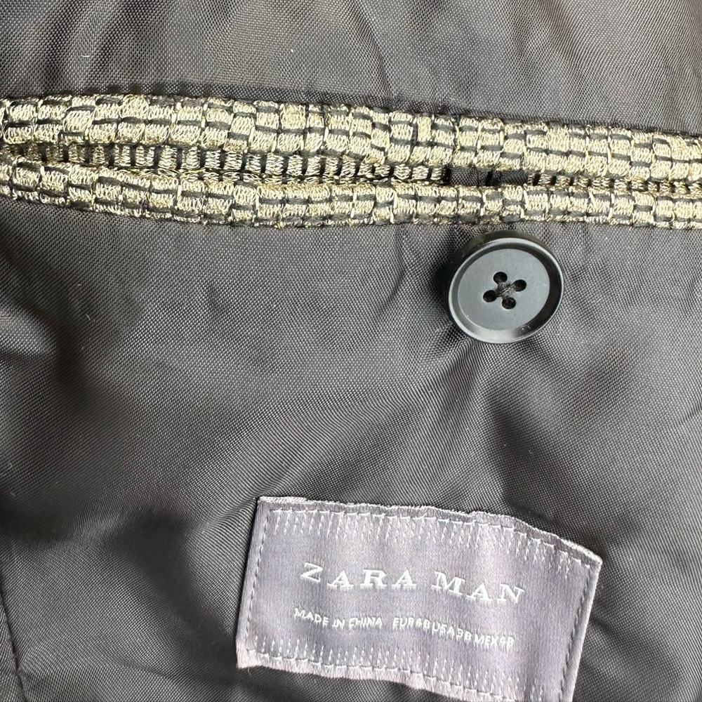 Zara Tweed Military-Style Blazer in Gray, Black & Gold Trim - Picture 7 of 9
